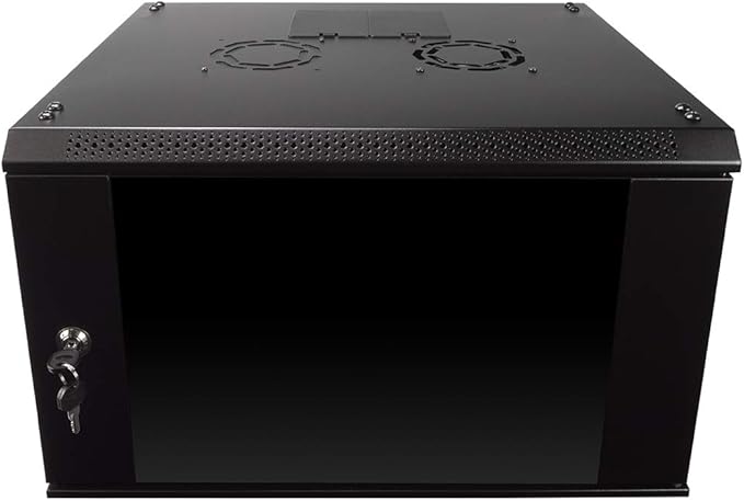NavePoint 6U Server Rack Enclosure with Glass Door, Cooling Fan, Locks, & Removable Side Panels - 6U Wall Mount Network Cabinet 19 Inch Rack 17.7 Inches Deep