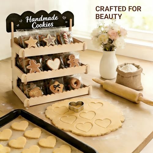 Cookie Display Stand for Vendors - Snack Organizer Countertop with Chalkboard, Tool-Free Easy Assembly, Natural Finish, Perfect for Bakeries, Markets, Events & Small Shops - Image 6