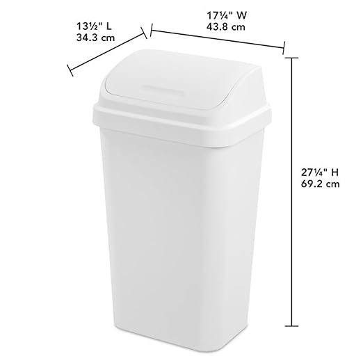 Sterilite 8-Pack Swing Top Wastebasket, Sleek Square Profile Trash Can, 13 Gallon, White - Modern Garbage Bin for Kitchen, Bathroom, Garage and Workspace, Fits 13 Gal Liners
