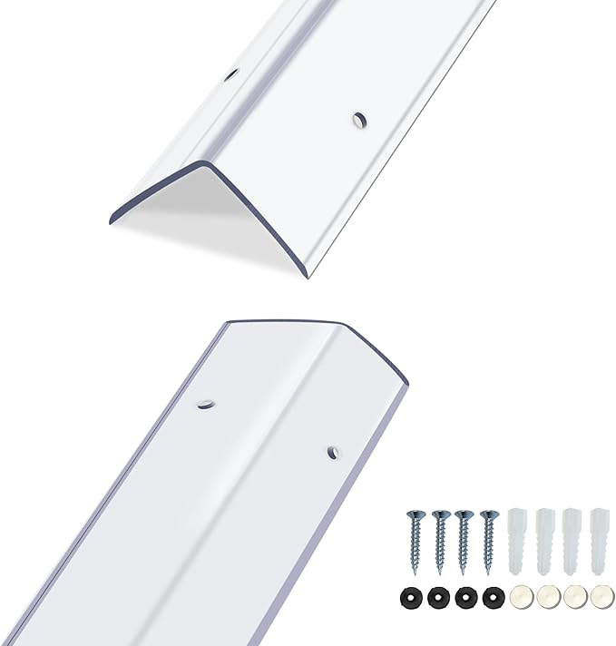 Pre-Drilled Wall Corner Protectors, 2pcs x 47.2''L x 1.97''W Clear Screw Fixing Anti-Impact L-Shape Protective Edge Shields & Guards for Door Frame, Sharp Wall