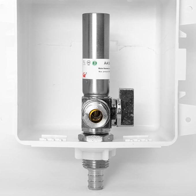EFIELD Pex Pre-assembled Dishwasher Outlet Box, 1/2-Inch Barb Crimp Pex F1807 with Installed 1/4-Turn Stop Angle Valve, Stainless Steel Hammer Arrestor Chrome,(DW011)