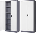 Metal Storage Cabinet-72” Tall Steel File Cabinets with Lockable Doors and Adjustable Shelves-White&Gray Steel Storage Cabinet for Home Kitchen, Office, Garage