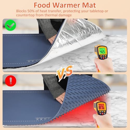 Warming Mat for Food,36"x16" Large Food Warmer Mats for Countertop Blue+Pad - Image 3