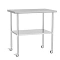 Stainless Steel Table with Wheels 30" x 36" Utility Worktable with Adjustable Undershelf for Commercial Kitchen, Garage, Restaurant