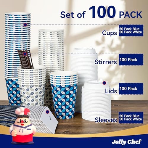 JOLLY CHEF 12oz Paper Coffee Cups with Lids 100 Pack - Image 6