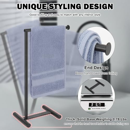 Livabber L-Shape Hand Towel Holder Stand, Metal Hand Towel Rack Modern Countertop Hand Towel Ring Standing Towel Bar for Bathroom Kitchen Vanity (Black) - Image 4