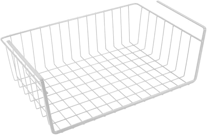 Modern Home Under Shelf Wire Storage Baskets – Hanging Organizer Rack for Cabinet, Pantry, or Closet – White Metal Basket for Kitchen, Towels, or Office – No Tools Required (15")