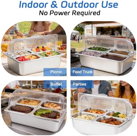 Cold Food Buffet Server 4 Pans×2.7QT with Ice Packs for Salad Pizza Sauce Colded Serving Trays Condiments Containers for Parties Buffet - Image 3
