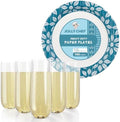JOLLY CHEF 10 inch 140 Pack Disposable Heavy Duty Printed Paper Plates, 48 Pack 9 oz Plastic Champagne Glasses, Clear, Stemless Disposable Beverage Utensils by JOLLYCHEF