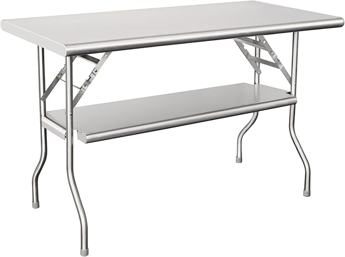 HARDURA Folding Stainless Steel Table 24X48 Inches with Adjustable Undershelf and Legs NSF Commercial Portable Folding Prep Table for Restaurant Kitchen Home and Hotel