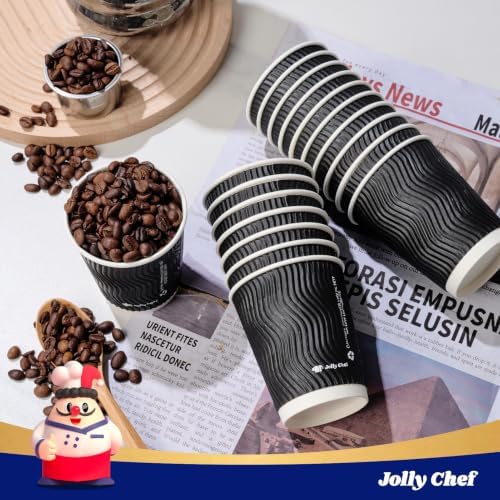 JOLLY CHEF Paper Coffee Cups 8 oz 120 Pack Insulated Paper Cups Black - Image 5