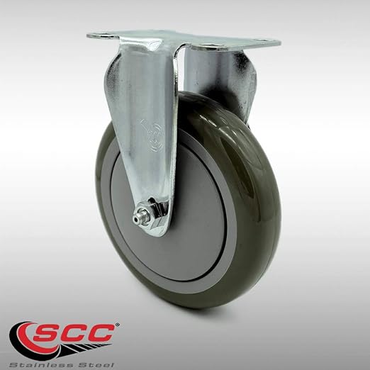 Service Caster Brand Replacement Caster for Uline Caster H-7449R - Stainless Steel Rigid Top Plate Caster with 5 Inch Gray Polyurethane Wheel - Fits Carts and Platform Trucks H-6348