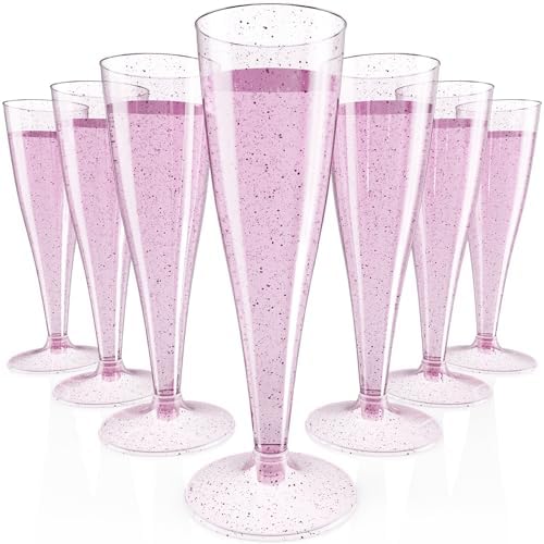 JOLLY CHEF Plastic Champagne Flutes, Purple Glitter Flutes 4.5 oz 100 Pack by JOLLYCHEF