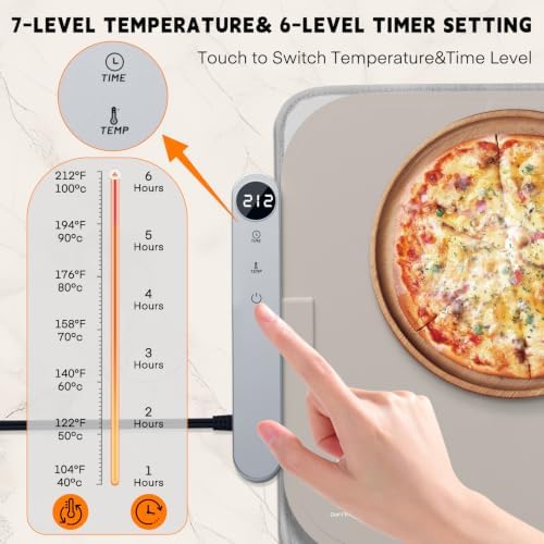 Homelove Warming Mat for Food - Electric Warming Tray with 7-Level Temp Settings & 6 Hours Timer, Full Surface Graphene Heating, Waterproof Dishwasher-Friendly Food Warmer for Parties, Kitchen (Khaki) - Image 4