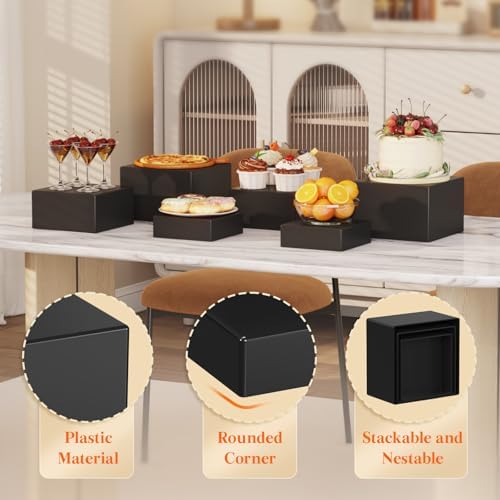 Lifewit Buffet Risers, 3 Pcs Plastic Dessert Table Display Set, Black - Image 6