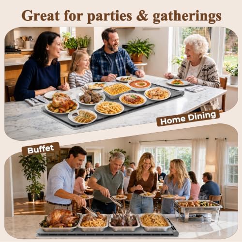 Warming Mat for Food, Electric Warming Tray with Heat-Resistant Pad-XL Grey - Image 6