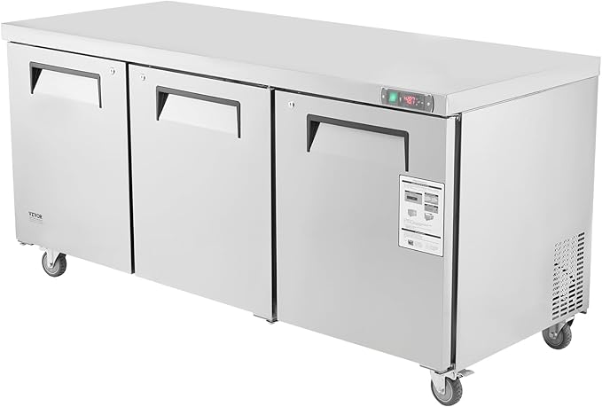 VEVOR 72" Commercial Refrigerator Sandwich & Salad Prep Table, 20 Cu. Ft Stainless Steel Refrigerated Food Prep Station with 3 Doors, Frost Free Refrigerator with Lock for Restaurant, Bar, Store