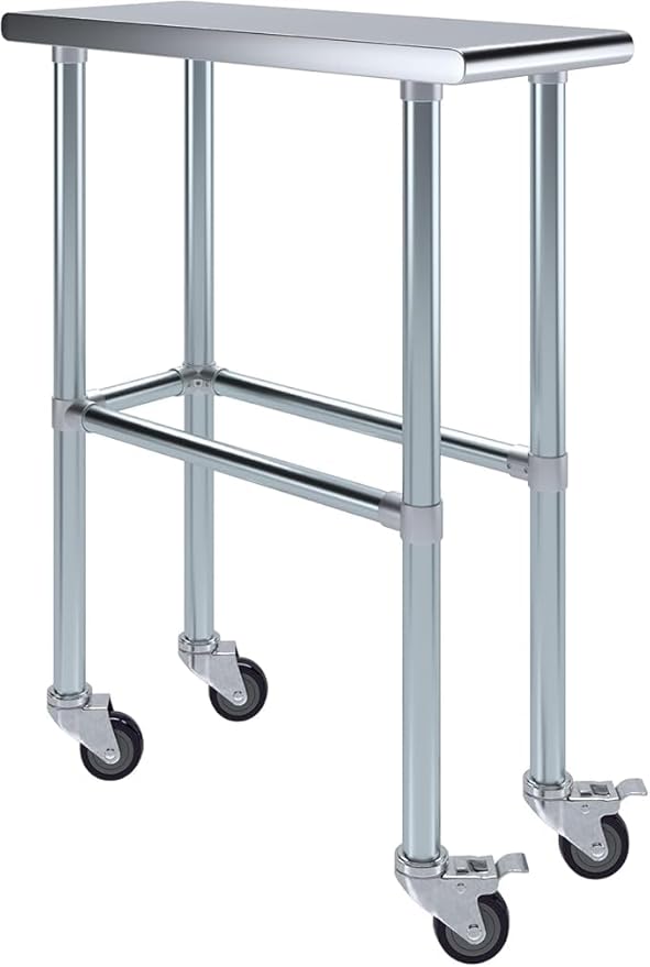 Stainless Steel Work Table Open Base & Wheels | Work Station | Metal Work Bench (Stainless Steel Work Table Open Base + Casters) (12" Long x 30" Deep)