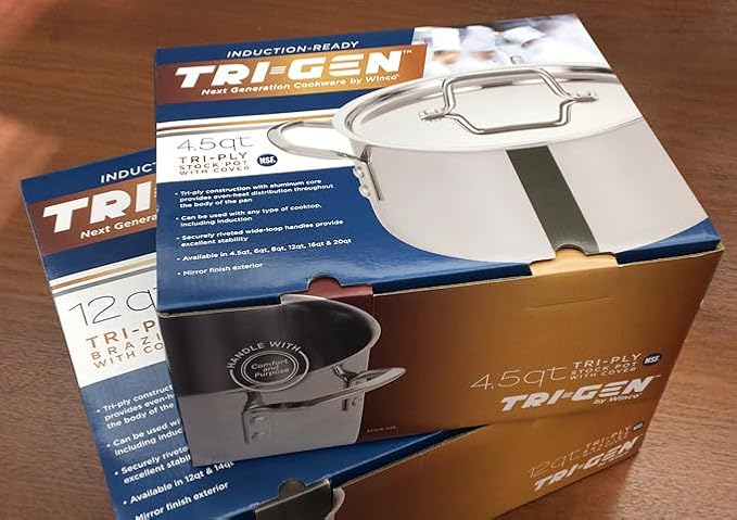 WINCO Tri-Ply Stock Pot, 12-quart, Silver