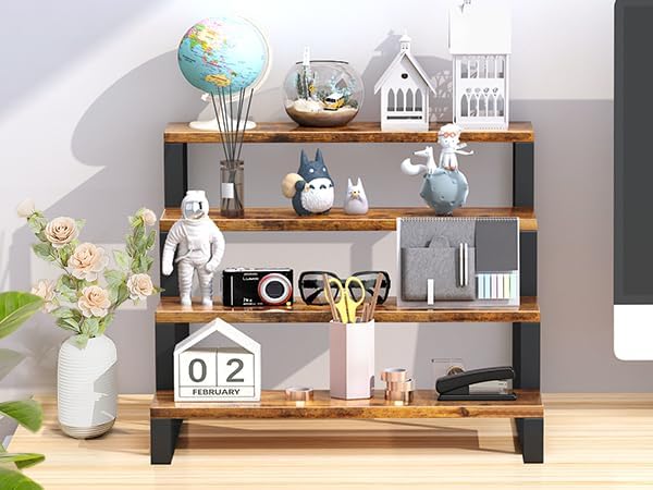 ELITEROO Wood Display Stand, 4 Tier Perfume Stand Organizer, Display Riser for Food, Tiered Cupcake Stand Risers, Table Display Shelf for Vendors Event, Candles, Tumblers, Soaps