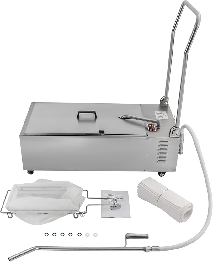 Mobile Fryer Filter Machine, 370W 110V 55L/14.53 Gal Commercial Oil Filler Cart Truck Separator 201 Stainless Steel Cooking Oil Filtration System with 13L/3.43gal Pump for Supermarket Restaurant