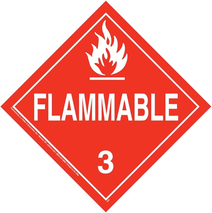 Class 3 Flammable Liquid Placard, Worded 25-pk. - 10.75" x 10.75" Removable Self Adhesive Economy Vinyl for Short-Term Applications, DOT Hazmat Compliant, J. J. Keller & Associates, Inc.