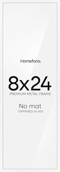 Homeforia 8x24 Panoramic Frame White, High End Metal 8 x 24 Picture Frames without Mat, 24x8 Hanging White Poster Frames for Wall, 8 by 24 inches Display Photo Frames, Tempered Glass, Wall Kit, Set of 1