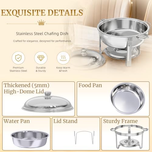 HEADMALL Chafing Dishes for Buffet 4 Pack, 6QT Gold Food Warmers for Parties Buffet Servers, Warming Trays for Wedding, Birthday Party or Holiday Celebration (4, Silver) - Image 3