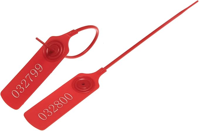 Pull-tite Security Seal Tamper Resistant Tags Plastic Padlock Sign Ties Numbered (Red, 100pcs)