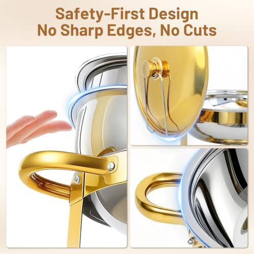 Chafing Dishes for Buffet, 2 Pack 5QT Stainless Steel Round Buffet Servers and Warmers, Food Warmers for Parties Buffet, Banquets, Weddings, Catering Events Complete Chafing Dish Buffet Set, Gold - Image 4