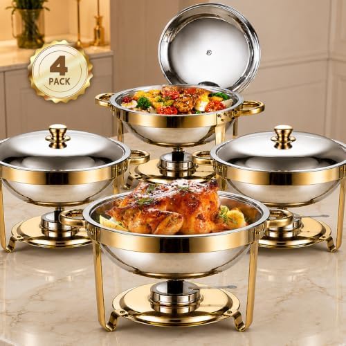 Gold Chafing Dishes for Buffet, 4 Pack 5QT Food Warmer Set for Home Parties by Unknown