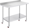 OSTBA Stainless Steel Table for Prep & Work 24x48 Inches with Casters Wheels and Backsplash, NSF Metal Commercial Heavy Duty Table with Adjustable Undershelf for Restaurant Kitchen Home and Hotel