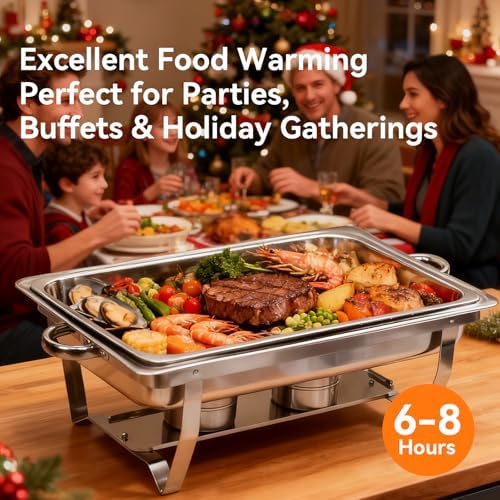 Chafing Dishes for Buffet with Full-Size Pans, 9QT Chafing Dish Sets, 304 Stainless Steel Buffet Servers and Warmers,Food Warmers for Parties & Dinners, Warming Trays for Buffets Party - Image 3