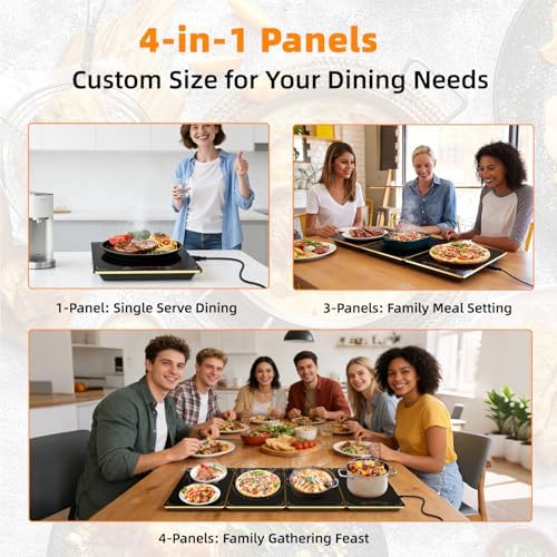 4-in-1 Detachable Electric Warming Tray, Expandable Buffet Server 33x15 Inch, 104-248°F with 24H Timer, Chafing Dishes & Food Warmers - Image 4