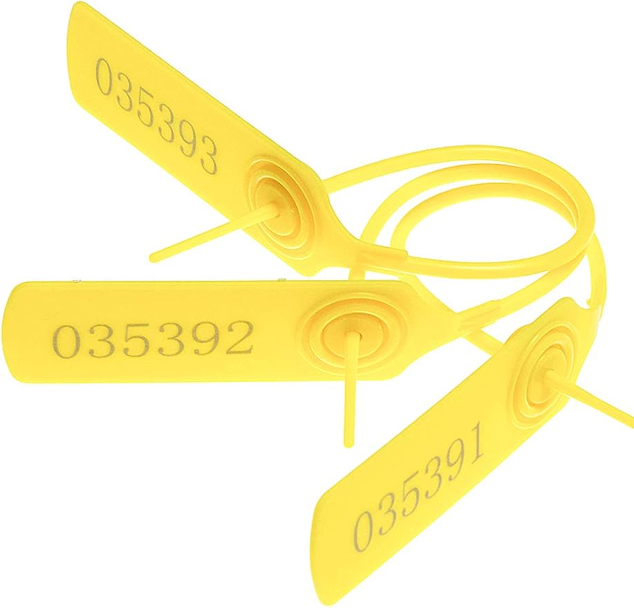 Pull-tite Security Seal Tamper Resistant Tags Plastic Padlock Sign Ties Numbered (Yellow, 100pcs)