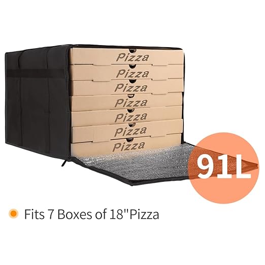 Bodaon Insulated Pizza Delivery Bags, 20" x 20" x 14" Insulated Food Delivery Bag for Rideshare Drivers, Pizza Pack, Pizza Hot Warmer Carrier, Food Warmers for Parties Insulation (Black, 1Pk)
