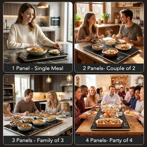 Electric Warming Tray for Buffet Party - 4 Panels Electric Glass Top Heating Plate, 8 Level Temp Control Easy Clean Surface Overheat Protection and Timer: for Busy Hosts Party Dinners and Holiday Meal - Image 3