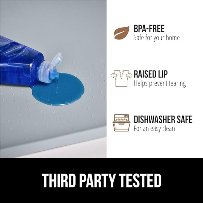 GORILLA GRIP Waterproof Silicone Under Sink Mat with Raised Lip for Kitchen and Bathroom, Cabinet Shelf Liner Stay in Place Mats Dishwasher Safe Drawer Liner, Organizer Tray, 15 x 22 in, Light Grey