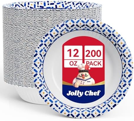 JOLLY CHEF 12 oz Paper Bowls 200 Count, Small Heavy Duty Soak-Proof by JOLLYCHEF