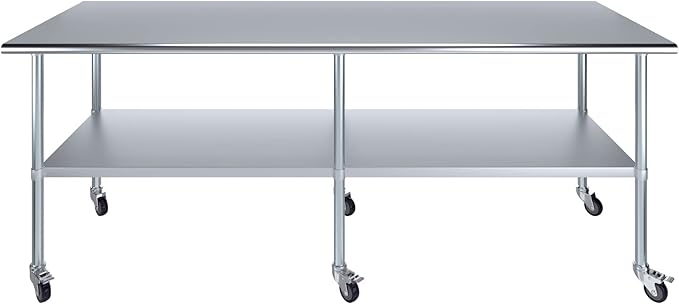 AmGood 96" Long x 30" Deep Stainless Steel Table with Casters