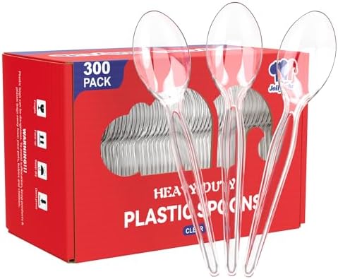 JOLLY CHEF 9x13 Aluminum Foil Pans (30 Pack) and [300 Count] Clear Plastic Spoons, Heavy Duty Disposable Spoons Utensils - Image 4