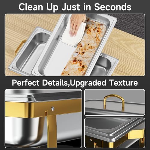 Chafing Dishes for Buffet 4 Pack, 9QT Chafing Dish High Grade Stainless Steel Chafer Complete Set,Steel Handle, Catering Events Complete Buffet Warmer Set (Golden, 2) - Image 3
