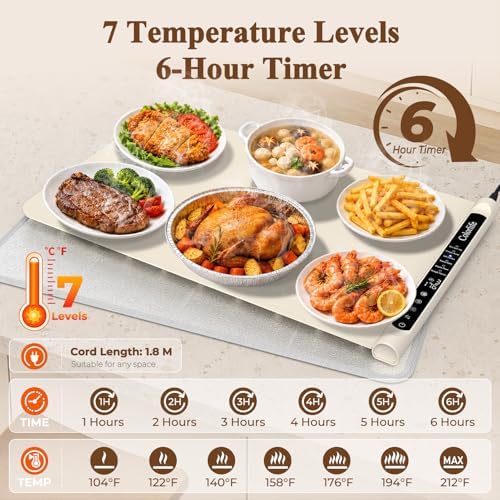 Warming Mat for Food, Electric Warming Tray with Heat-Resistant Pad-L Beige - Image 5