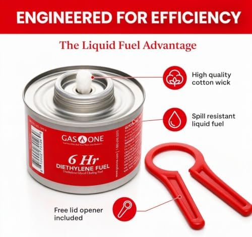 Gas One 48 Pack 6 Hour Chafing Fuel - Food Warmer for Chafing Dish Buffet Set - Reusable Liquid Safe Fuel with Wick & Lid Opener - Image 3