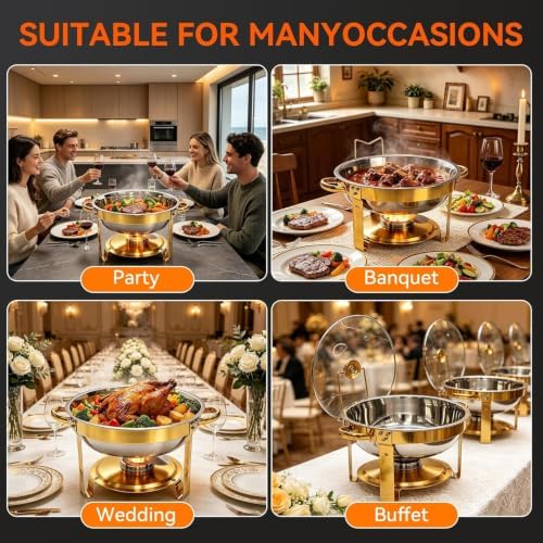 6QT Gold Chafing Dishes for Buffet, Food Trays for Party with Glass Lids - Image 7