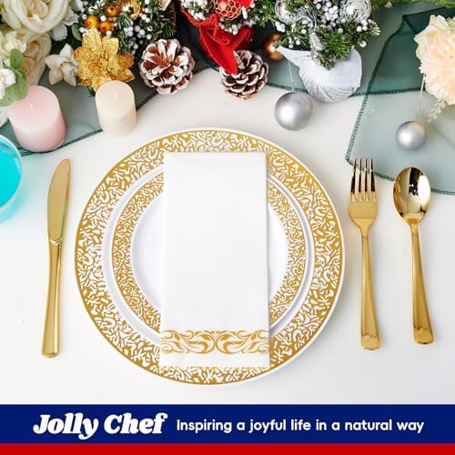210 PCS Plastic Plates Set With Gold Rim Dinnerware Set for 30 Guests - Image 5