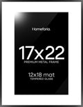 Homeforia 17x22 Picture Frame Black, High End Metal 17x22 Poster Frames with Mat 12x18 for Photo, 17 x 22 Black Frame Matted to 12 x 18 inch Print, 22x17 Thin Frame, Tempered Glass, Wall Kit, Set of 1