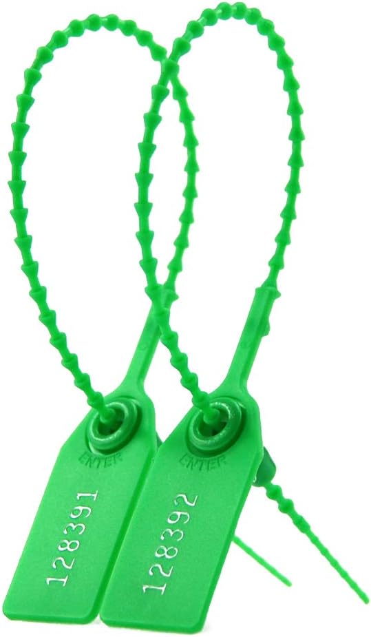 Plastic Security Seals Tamper Evident Tags Self Locking Zip Ties Numbered Pull Tight Signage 250mm for Fire Extinguisher Truck Pack of 100 (Green)