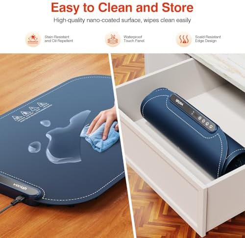 Warming Mat for Food, Voriah Electric Warming Tray with 99H Timer & 8 Temperature Settings, Foldable Food Warmer with °C/°F Switch, Keeps Food Warm at Buffets, Sabbath, Family Gatherings（Navy Blue） - Image 6