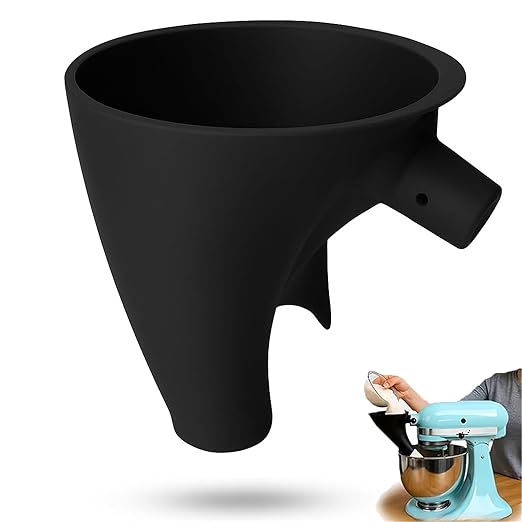 Flour Funnel for Kitchen Aid Mixer, Stand Mixer Attachment, Easy Pour No-Mess Attachment, Anti-Splash Accessory, Durable Dishwasher-Safe Baking Tool (Black)